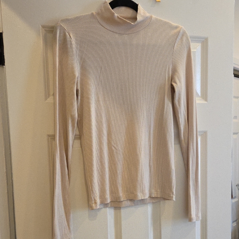 Vince Beige Ribbed Long Sleeve Top